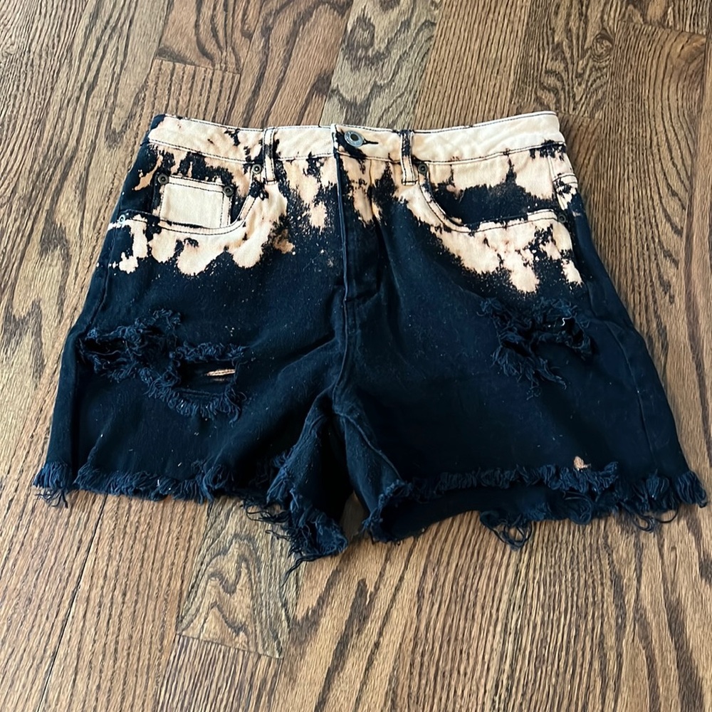 VINTAGE Acid Washed High Waisted Denim Black Shorts
